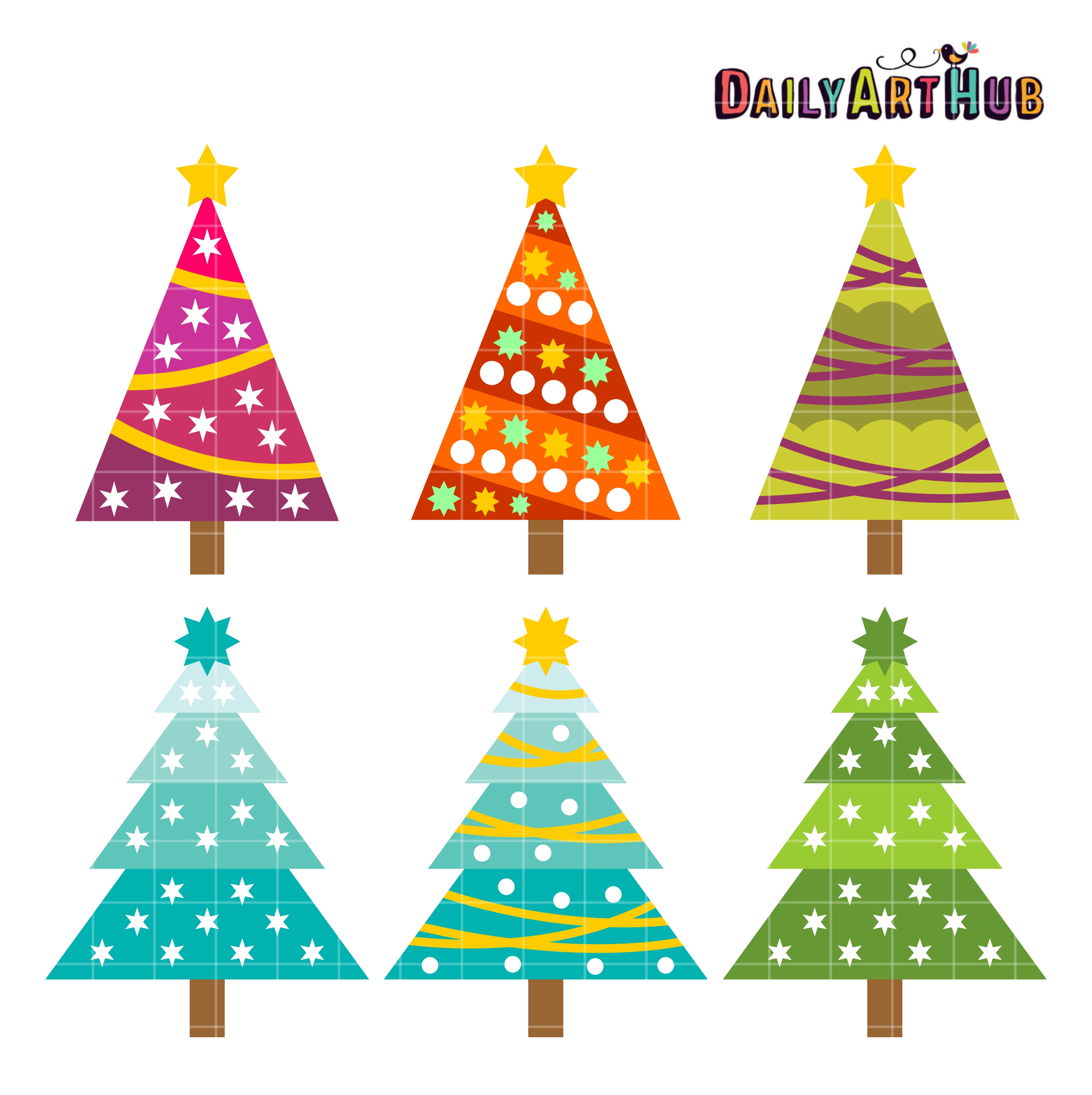 Retro Christmas Trees Clip Art Set | Daily Art Hub