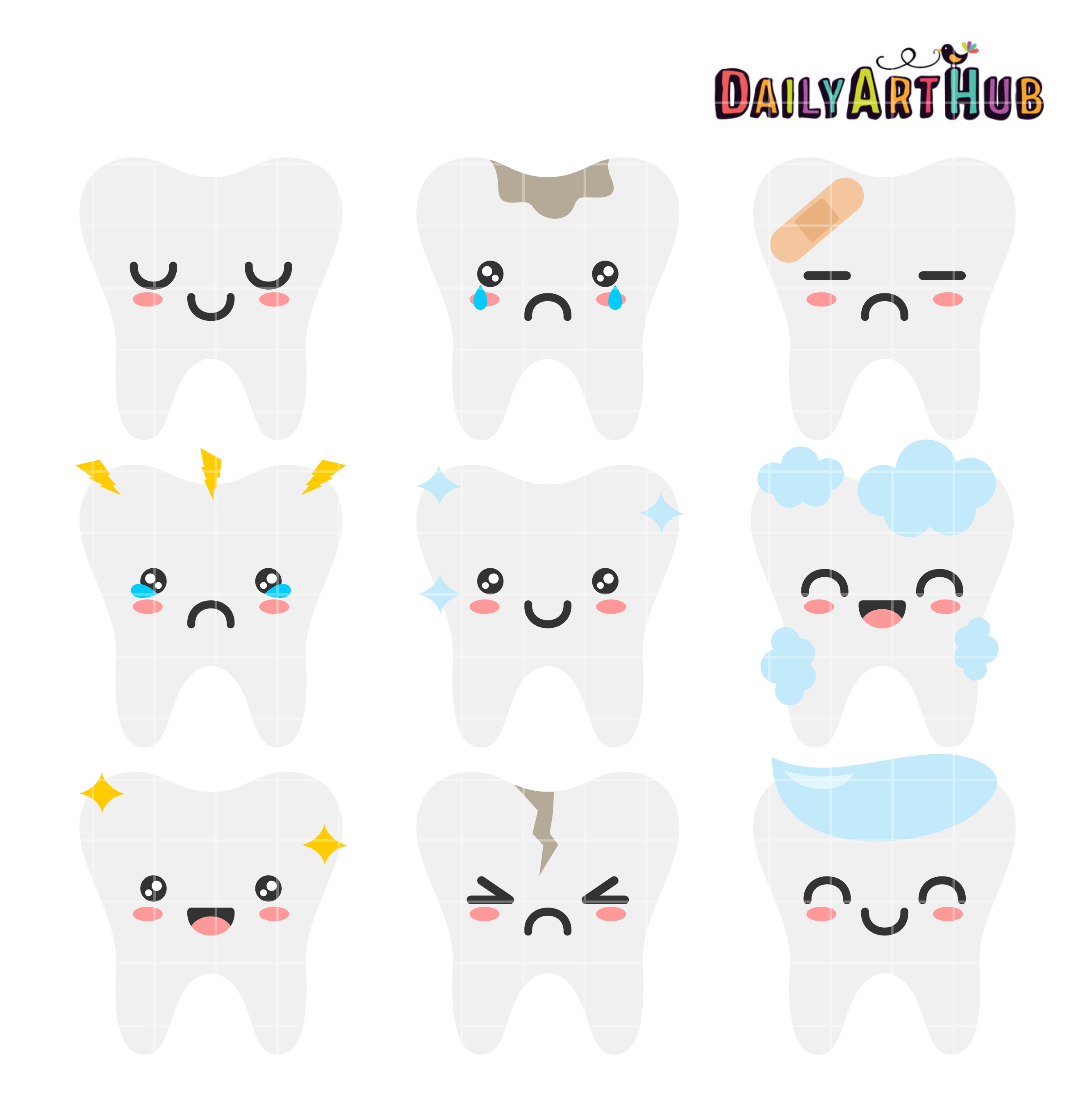 Teeth Cute Emotions Clip Art Set | Daily Art Hub