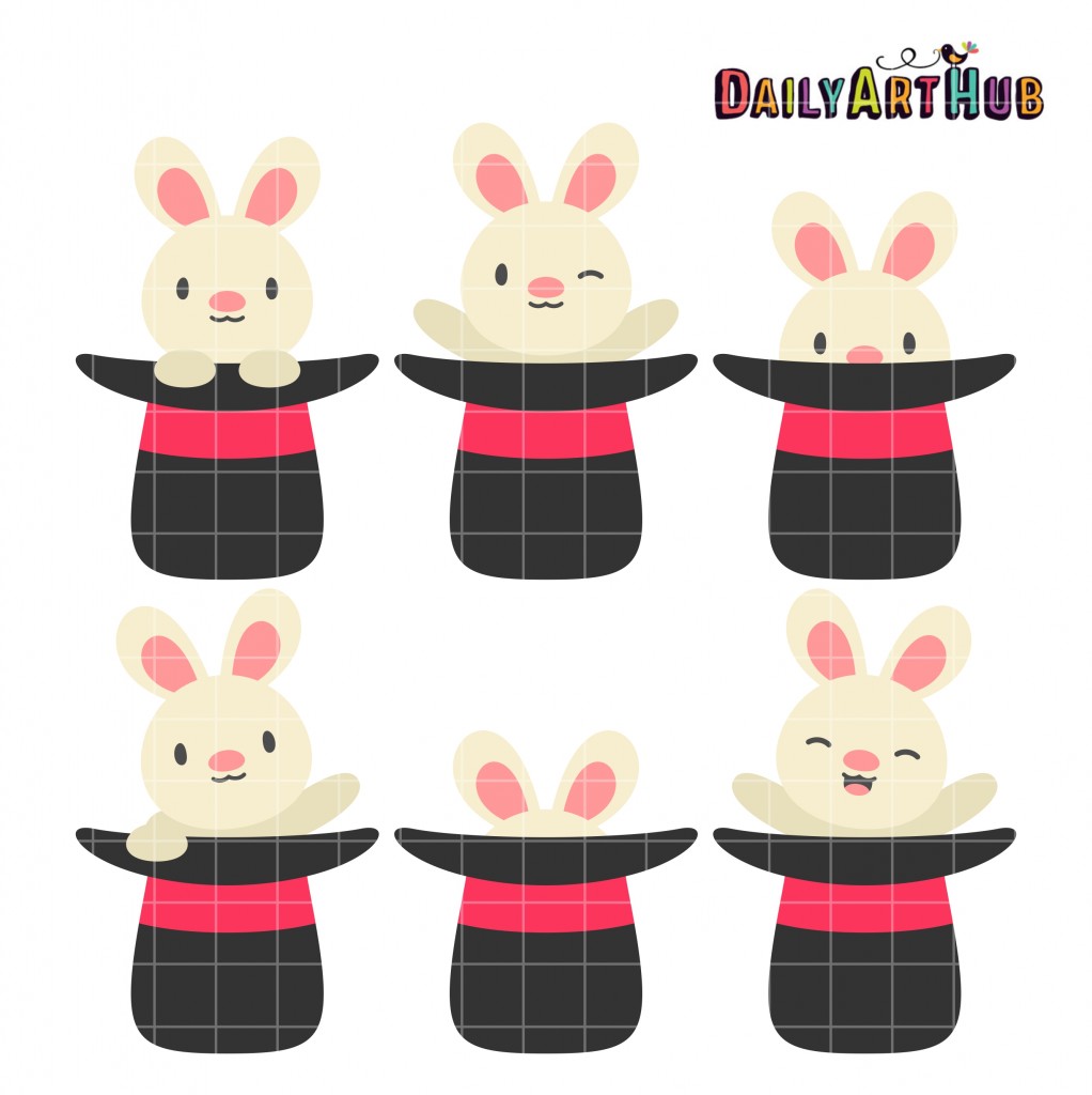 Rabbits On Hat Clip Art Set Daily Art Hub Graphics Alphabets SVG