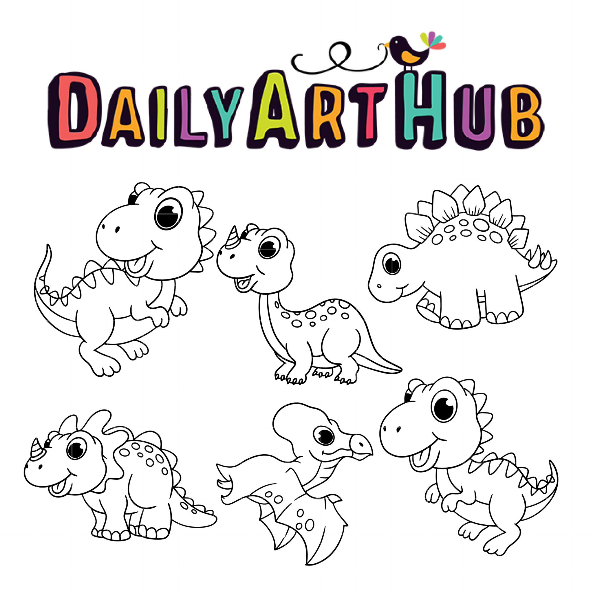 Cute Dinosaur Outline Drawing Clip Art Set Daily Art Hub Graphics