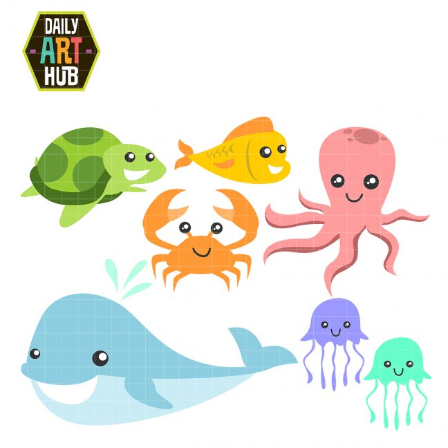 Simple Sea Creatures Clip Art Set – Daily Art Hub – Free Clip Art Everyday