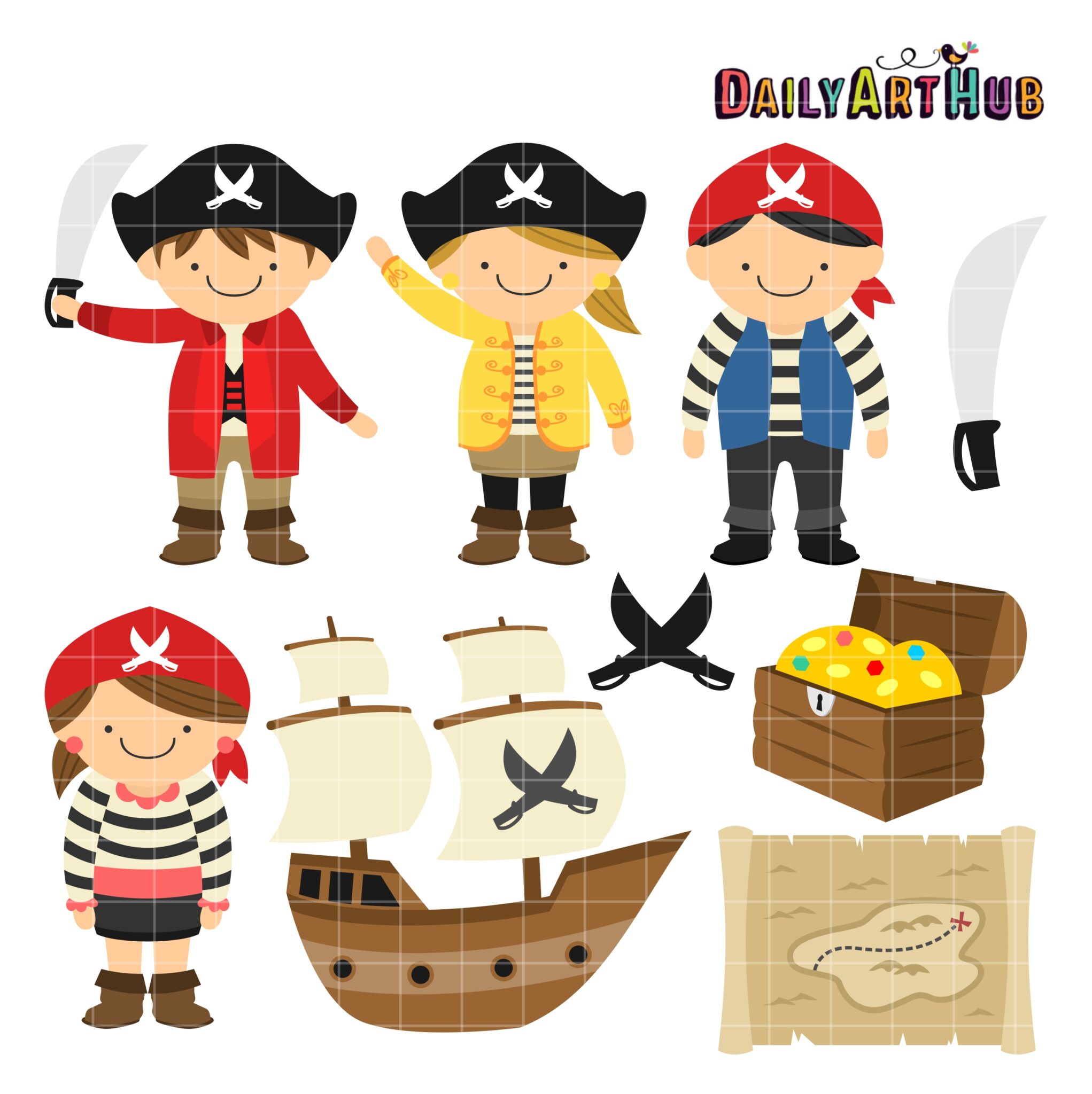 Cute Pirates Art Set – Daily Art Hub // Graphics, Alphabets & SVG