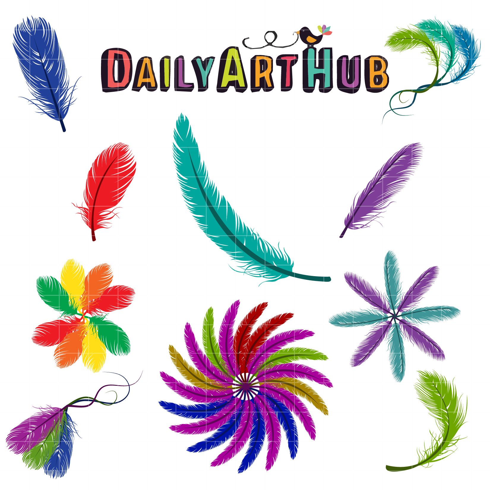 Colorful Feather Designs Clip Art Set – Daily Art Hub // Graphics ...