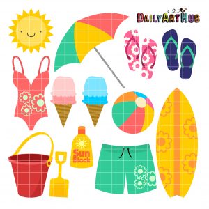 Cute Beach Clip Art Set – Daily Art Hub // Graphics, Alphabets & SVG