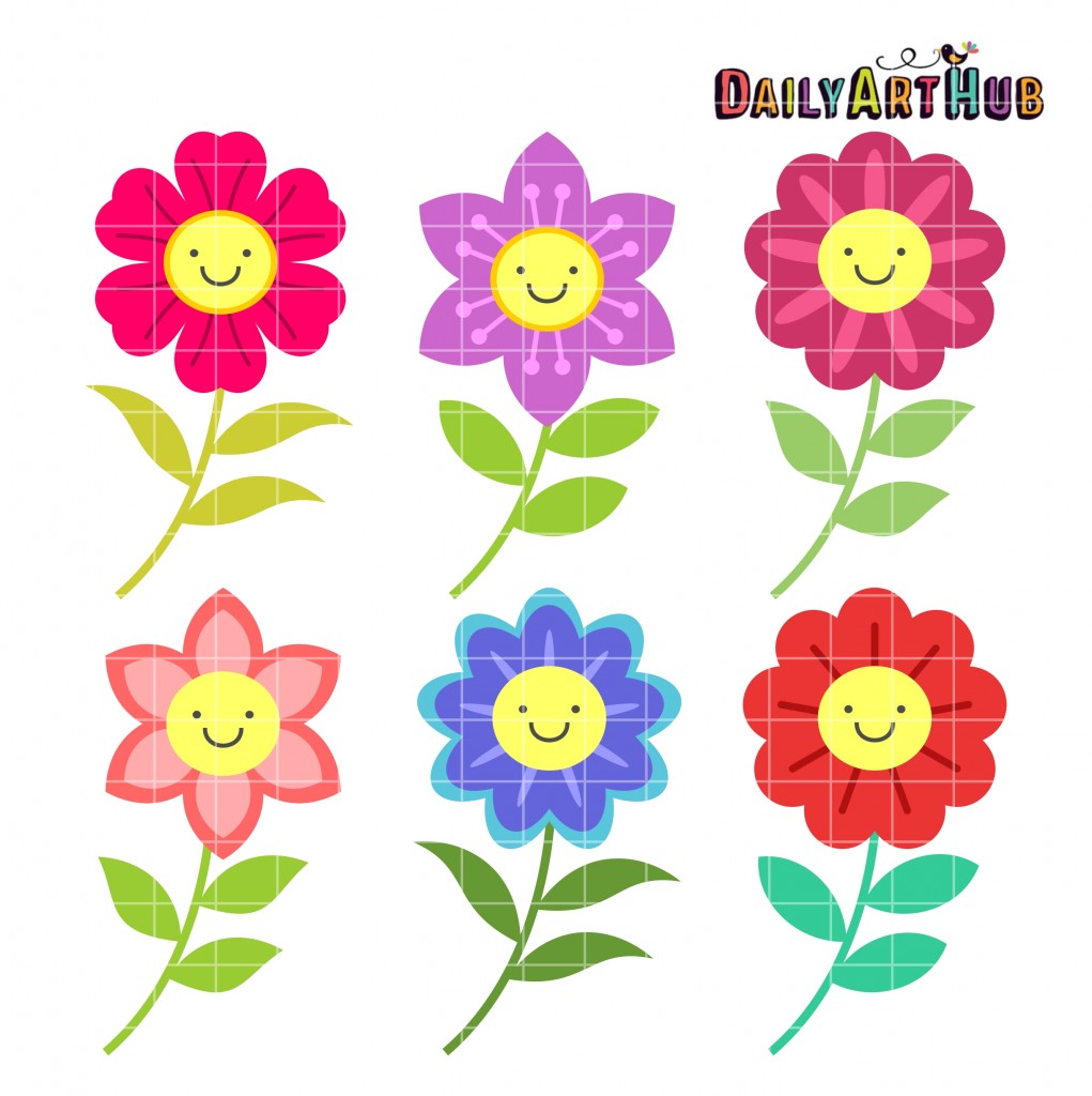 Happy Flowers Clip Art Set Daily Art Hub Graphics Alphabets And Svg