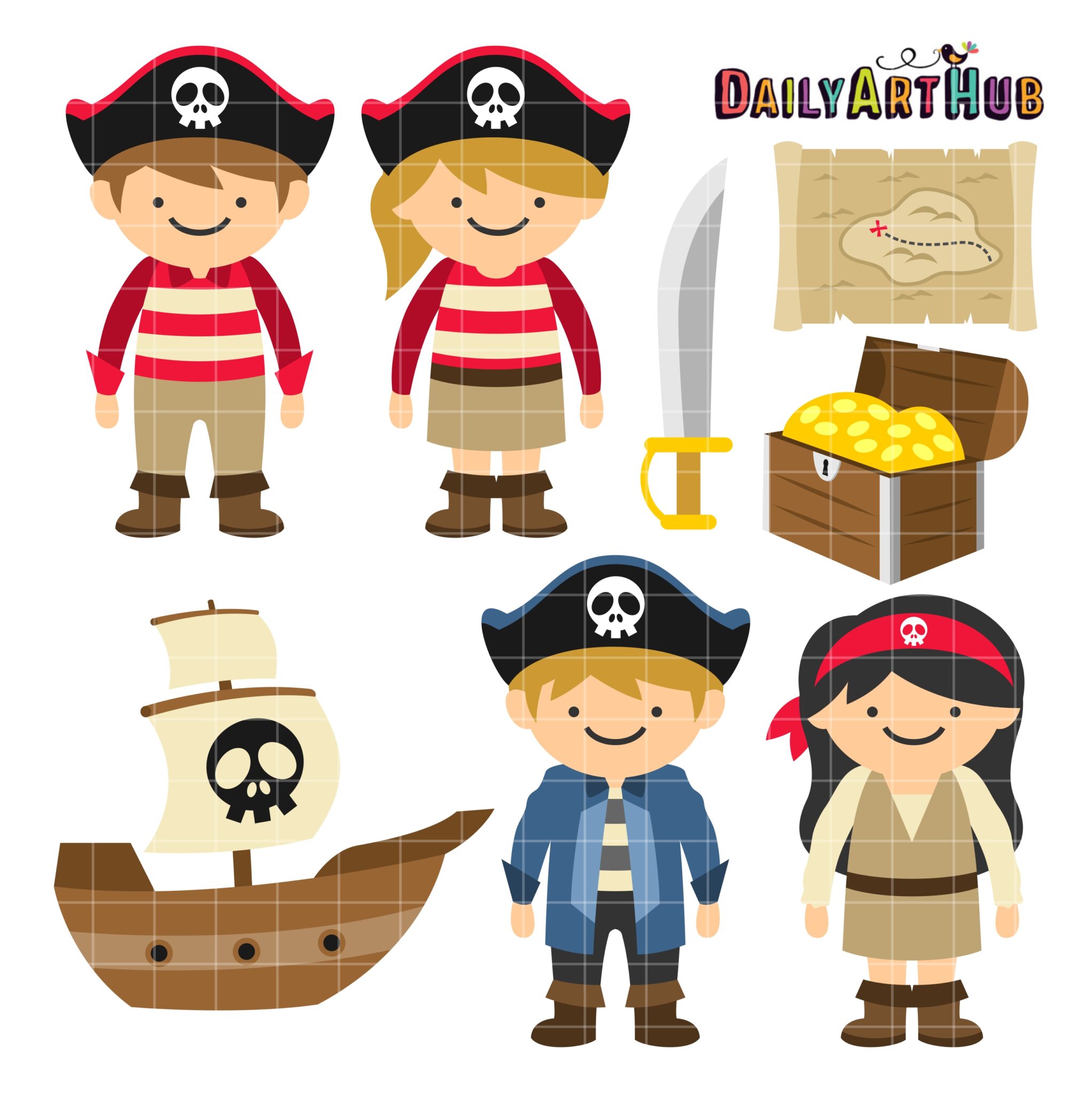 Cute Pirates Art Set – Daily Art Hub // Graphics, Alphabets & SVG