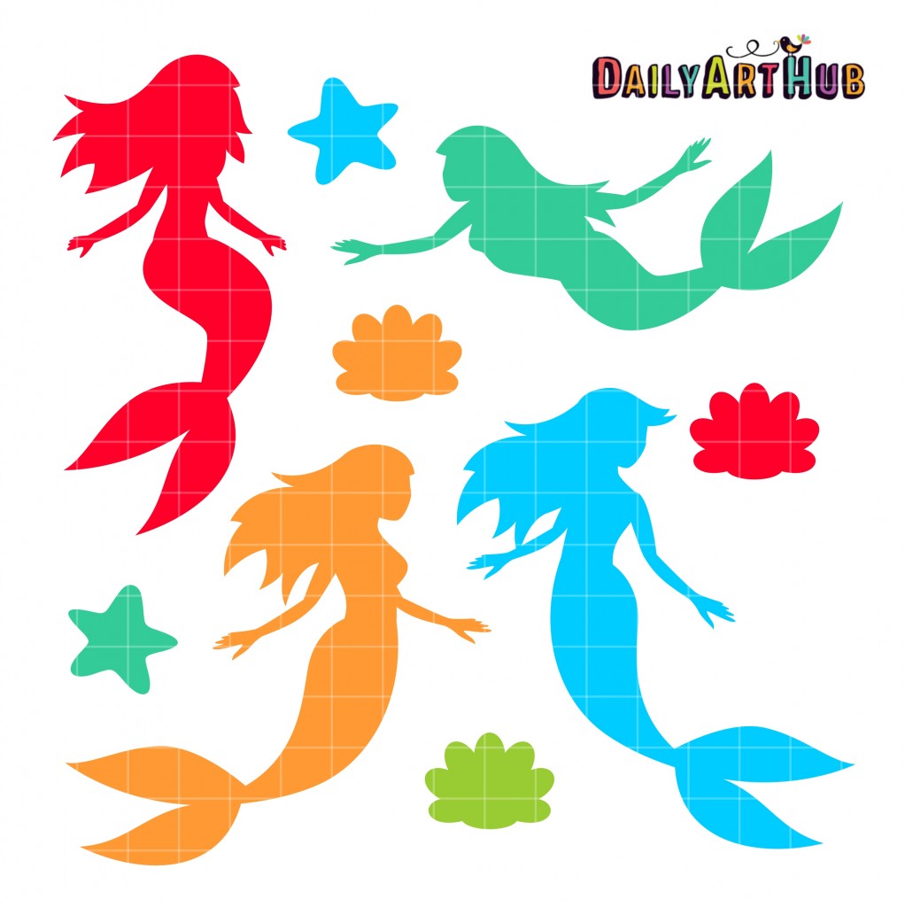 Mermaid Silhouettes Clip Art Set – Daily Art Hub // Graphics, Alphabets ...