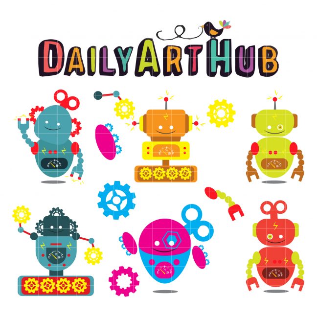 Colorful Robots Clip Art Set – Daily Art Hub // Graphics, Alphabets & SVG