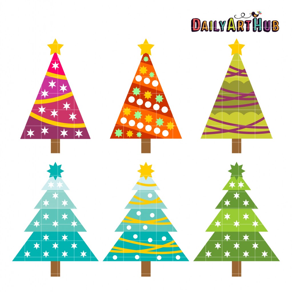 Retro Christmas Trees Clip Art Set – Daily Art Hub // Graphics ...