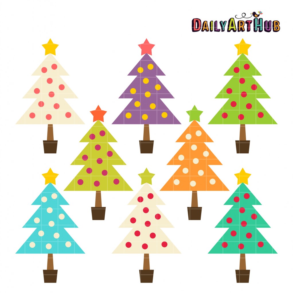 Colorful Plain Christmas Trees Clip Art Set – Daily Art Hub // Graphics ...