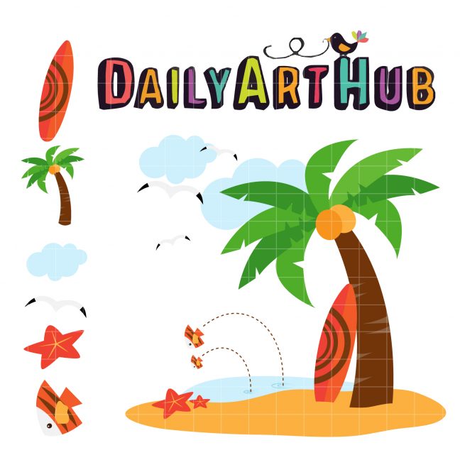 Island Beach Clip Art Set – Daily Art Hub // Graphics, Alphabets & SVG