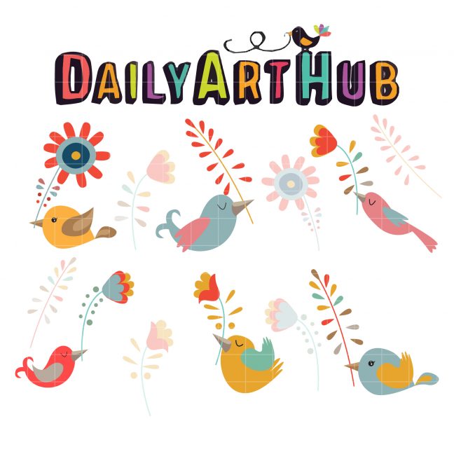 Birds With Flower Clip Art Set – Daily Art Hub // Graphics, Alphabets & SVG