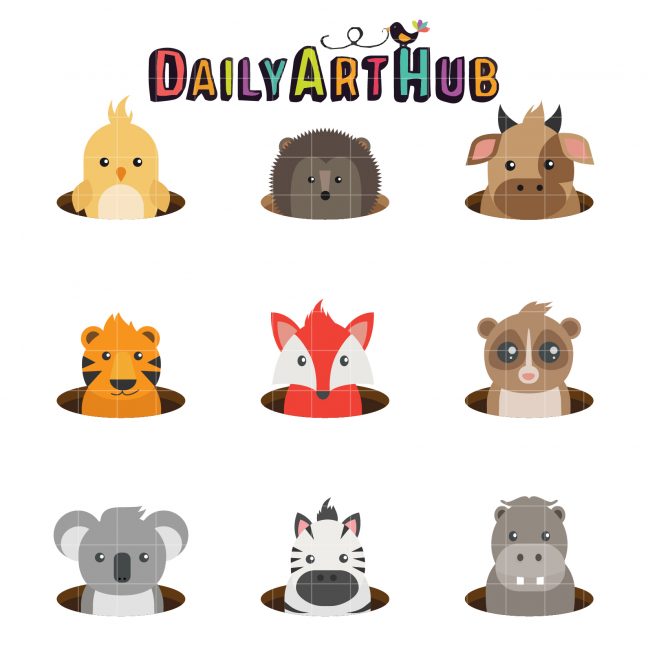 Cute Animals In The Hole Clip Art Set – Daily Art Hub // Graphics ...