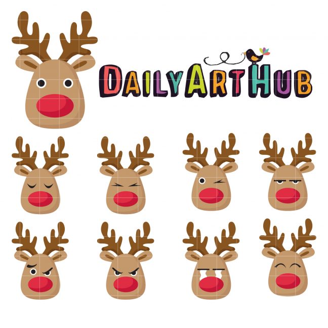 Reindeer Emoji Clip Art Set – Daily Art Hub // Graphics, Alphabets & SVG