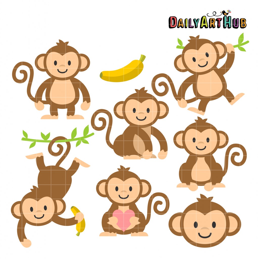 Cute Monkeys Clip Art Set Daily Art Hub // Graphics, Alphabets & SVG