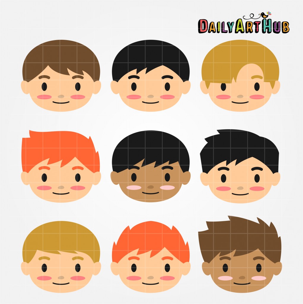 Smiley Boys Faces Clip Art Set – Daily Art Hub // Graphics, Alphabets & SVG