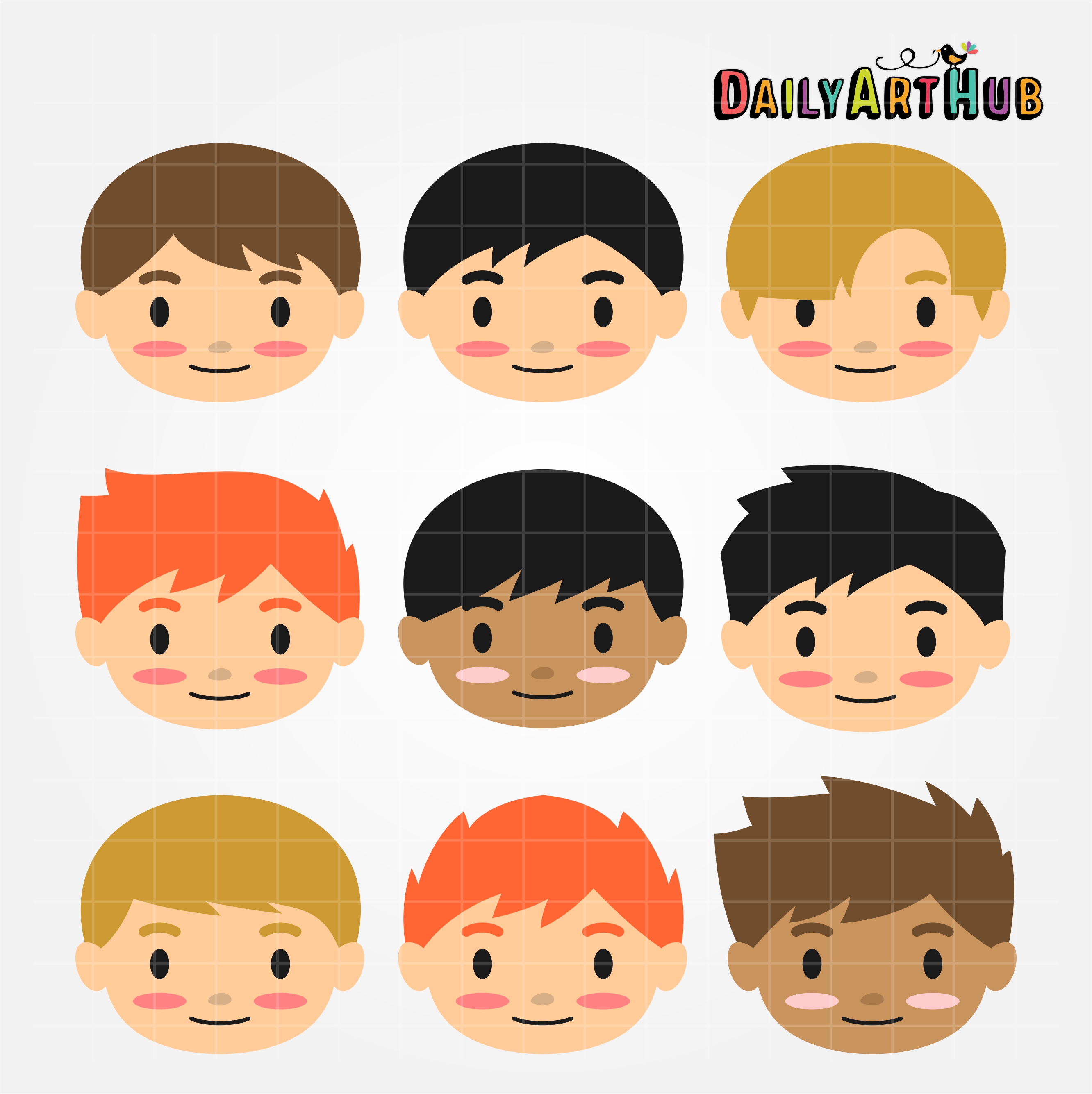 Smiley Boys Faces Clip Art Set – Daily Art Hub – Free Clip Art Everyday