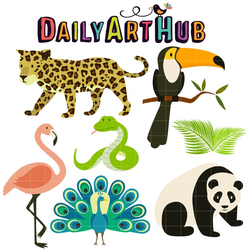 Tropical Rainforest Animals Clip Art Set | Daily Art Hub - Free Clip