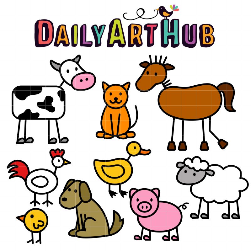 Stick Farm Animals Clip Art Set | Daily Art Hub - Free Clip Art Everyday