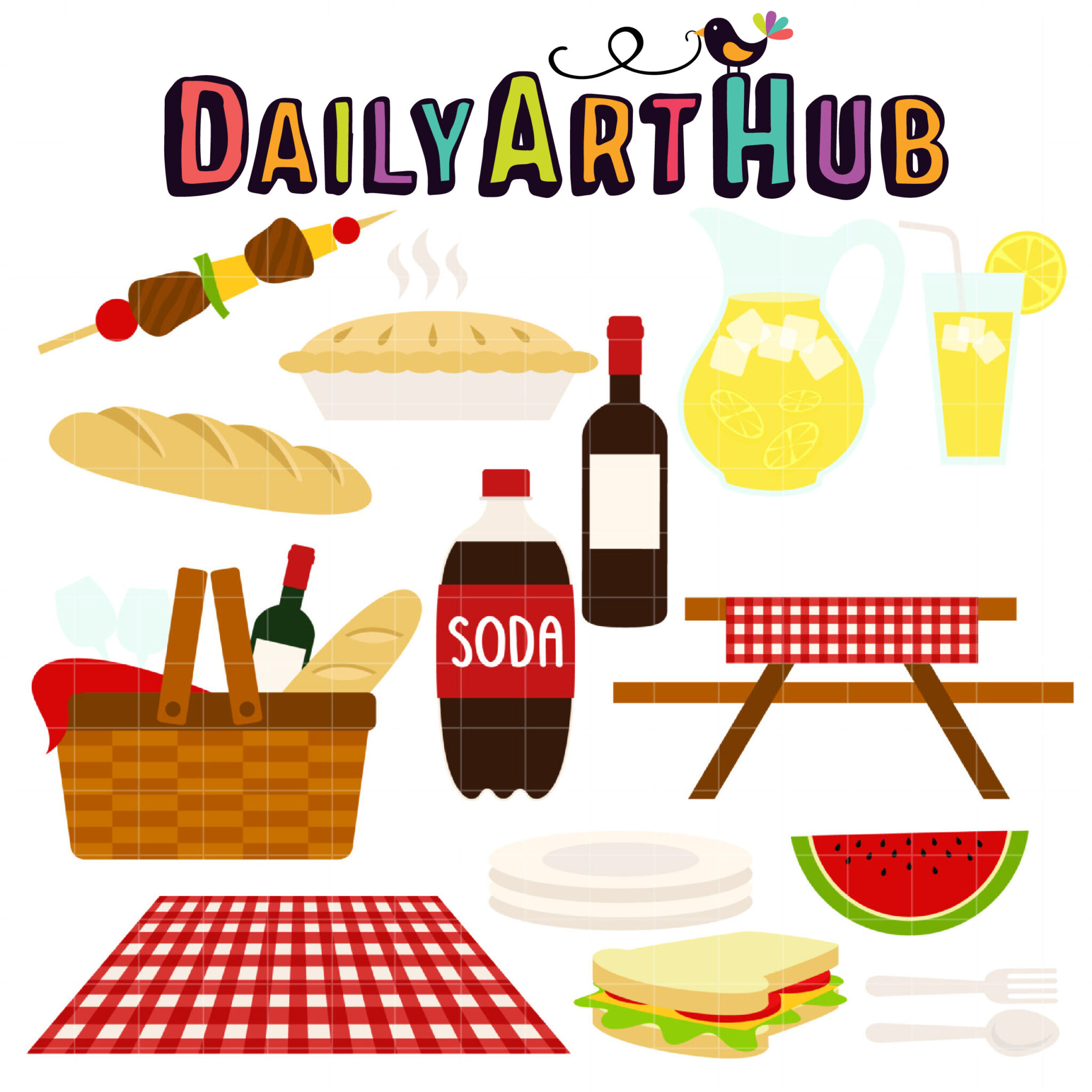 picnic basket with food clipart