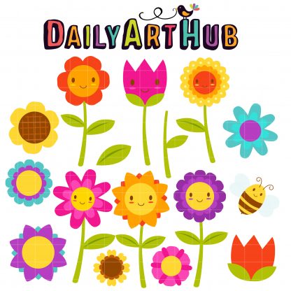 Happy Flowers Clip Art Set – Daily Art Hub – Free Clip Art Everyday