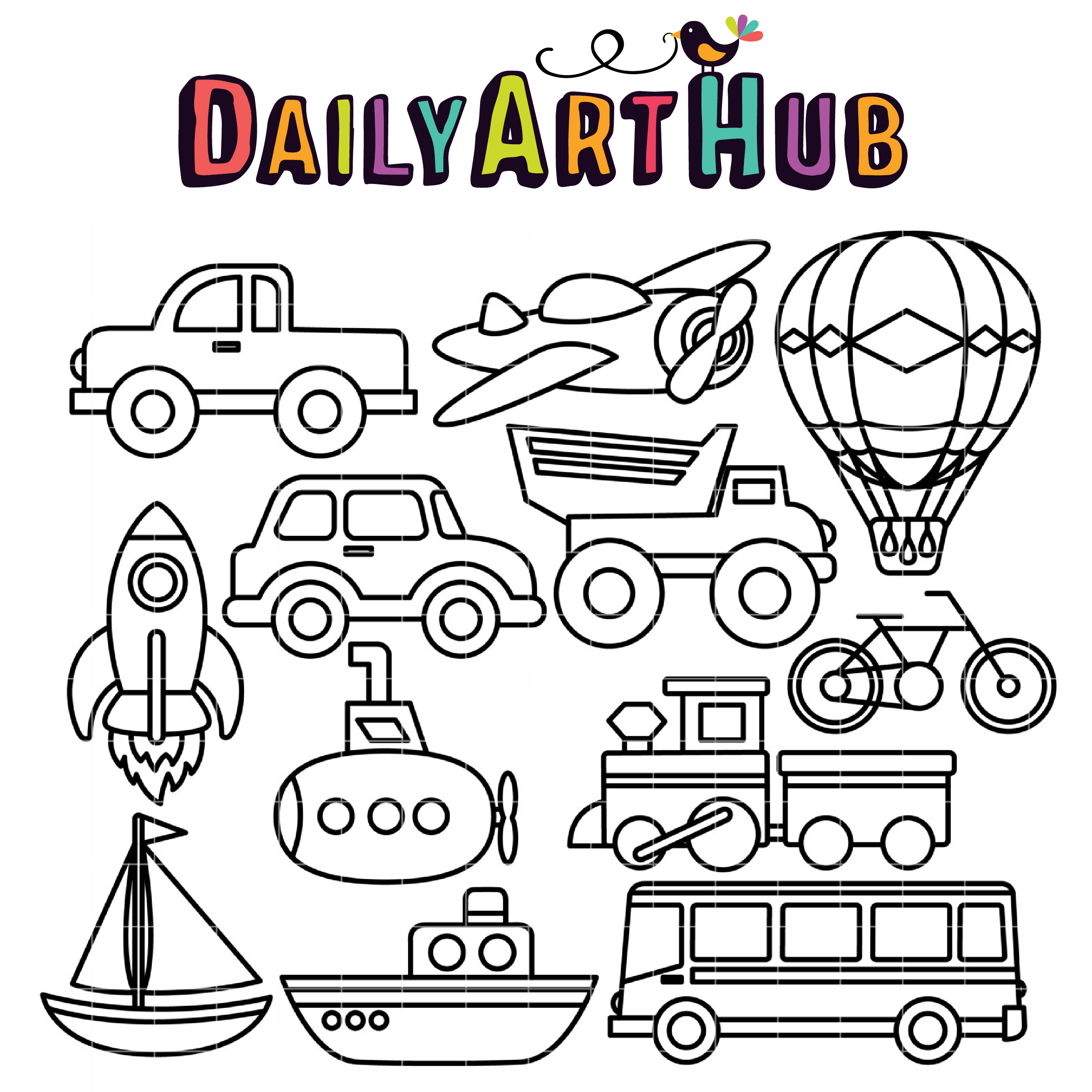 Download Coloring Book Transportation Clip Art Set - Daily Art Hub - Free Clip Art Everyday
