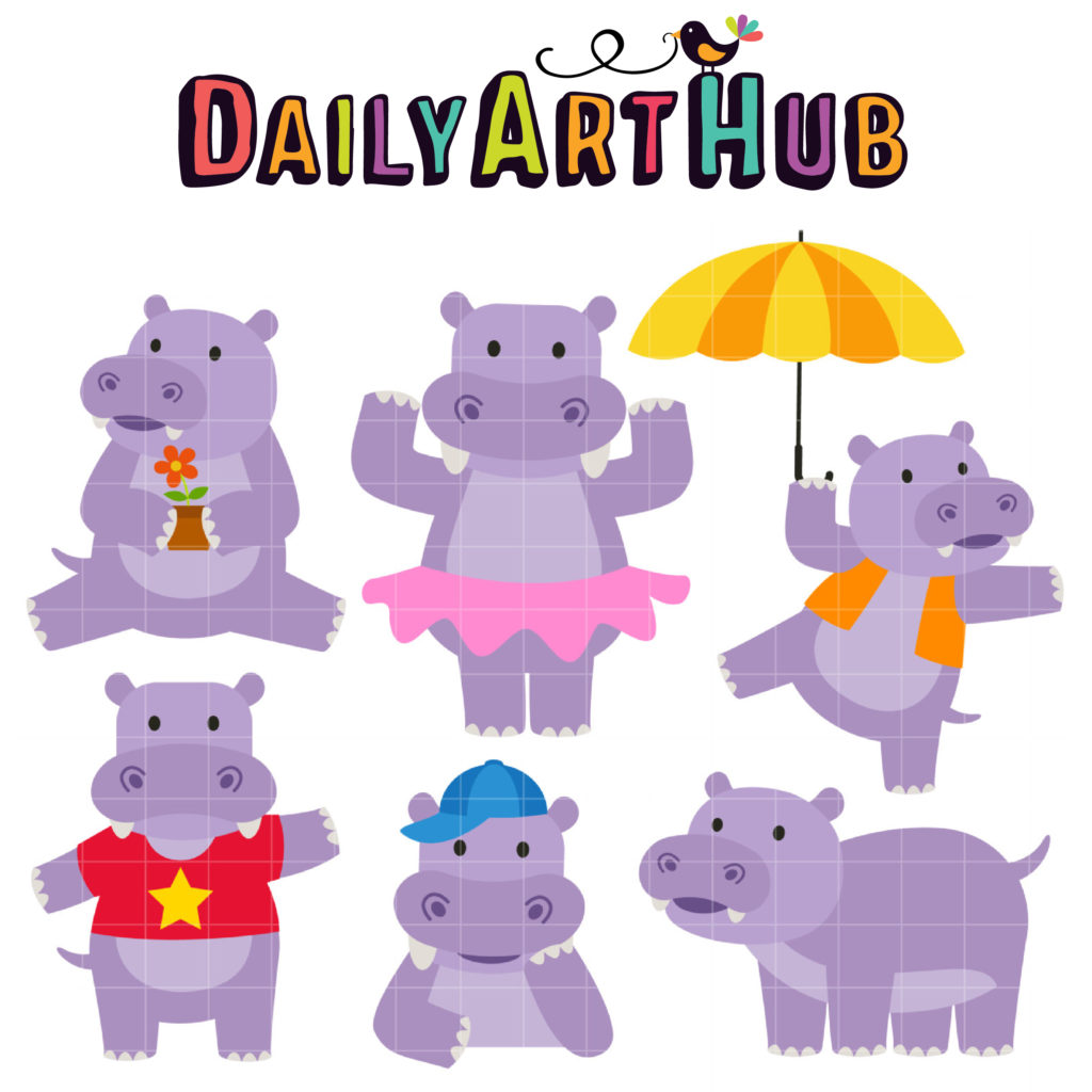 Happy Hippo Clip Art Set Daily Art Hub // Graphics, Alphabets & SVG