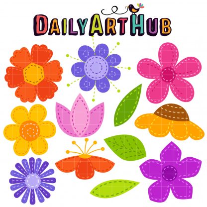 Stitched Flowers Clip Art Set – Daily Art Hub – Free Clip Art Everyday