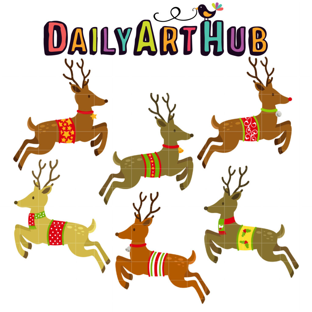 Santas Reindeers Clip Art Set – Daily Art Hub Graphics Alphabets And Svg