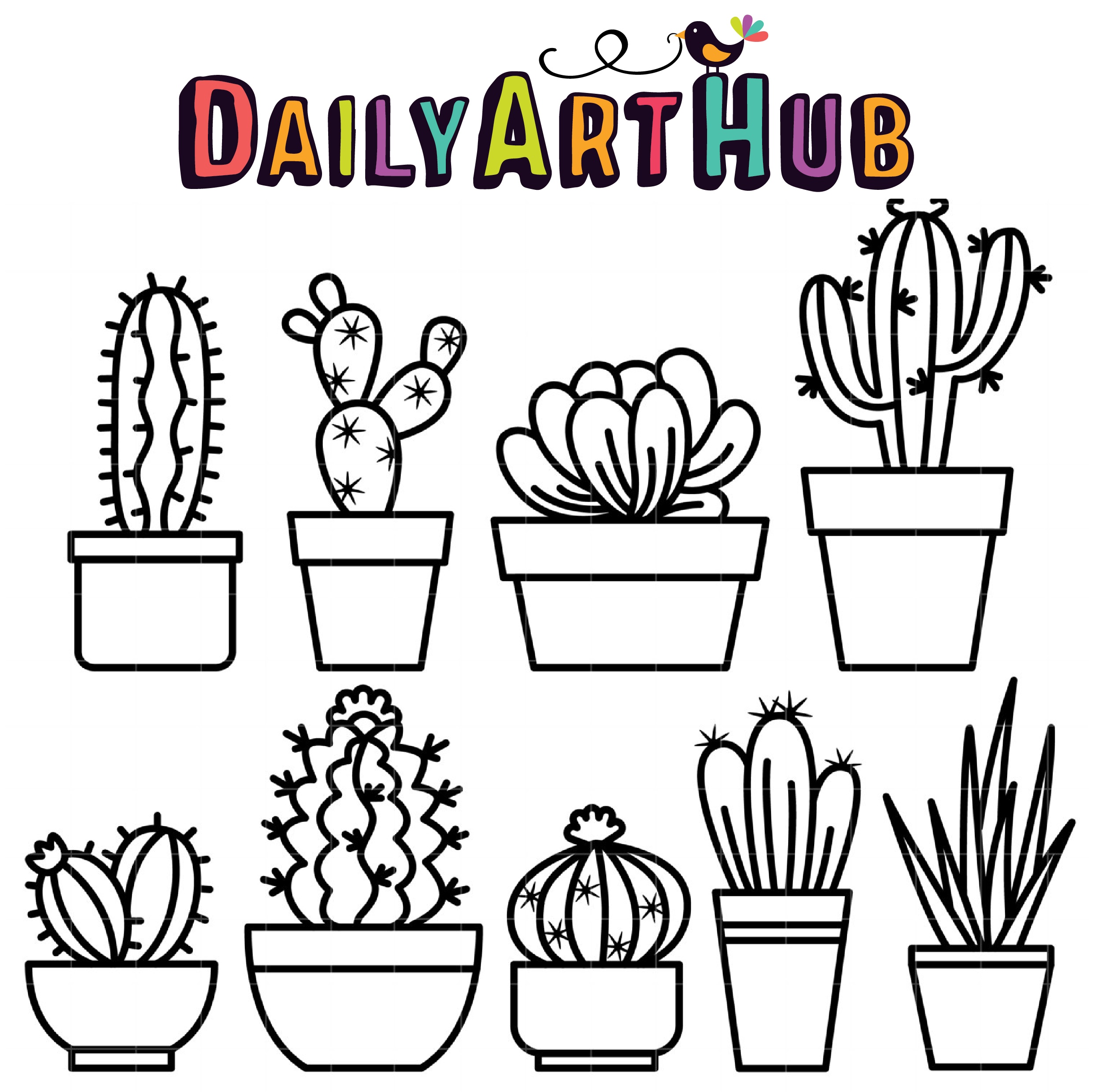 Download Outline Cactus Clip Art Set - Daily Art Hub - Free Clip ...