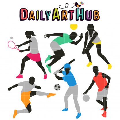 Sports Player Silhouettes Clip Art Set – Daily Art Hub – Free Clip Art ...