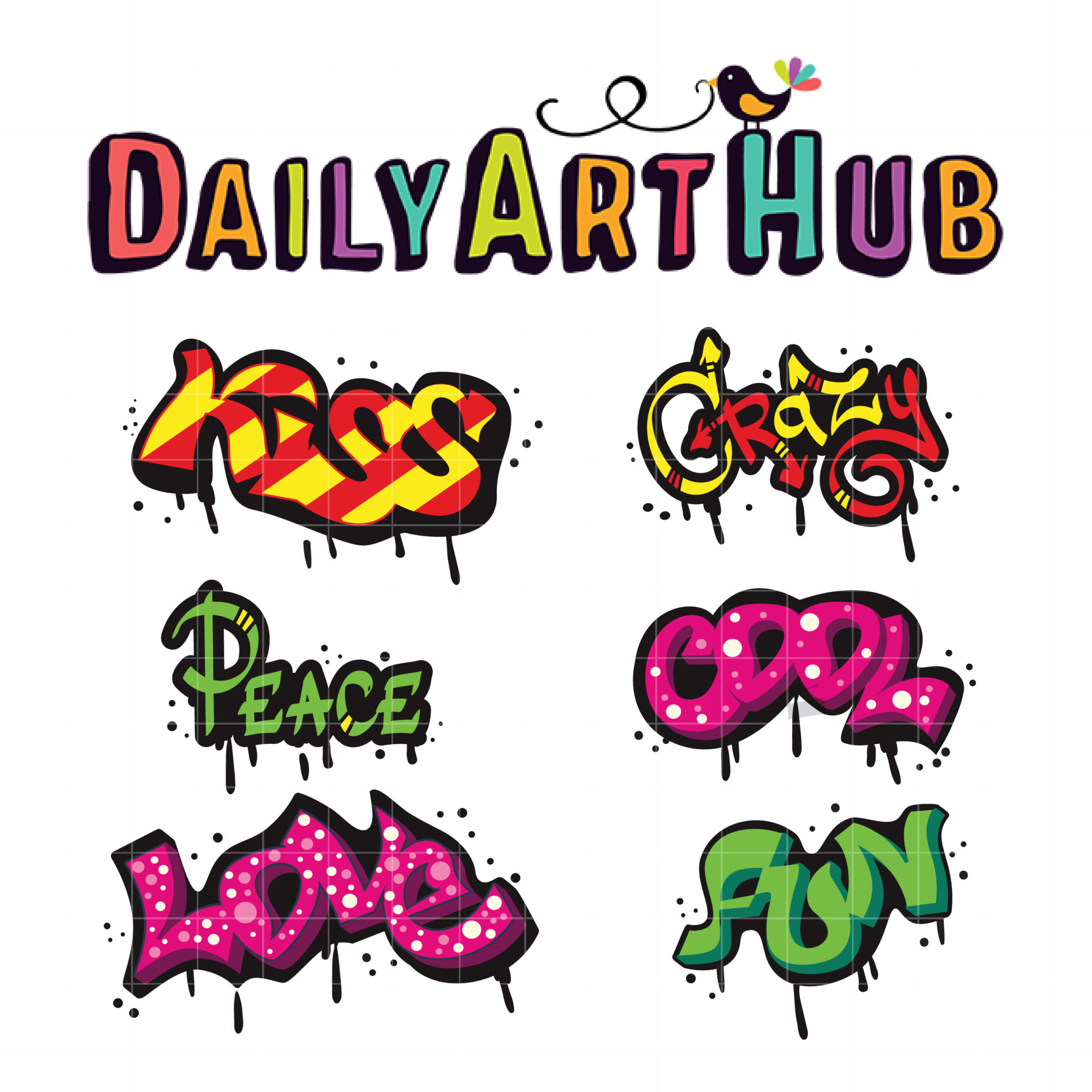Cool Graffiti Words Clip Art Set Daily Art Hub // Graphics, Alphabets