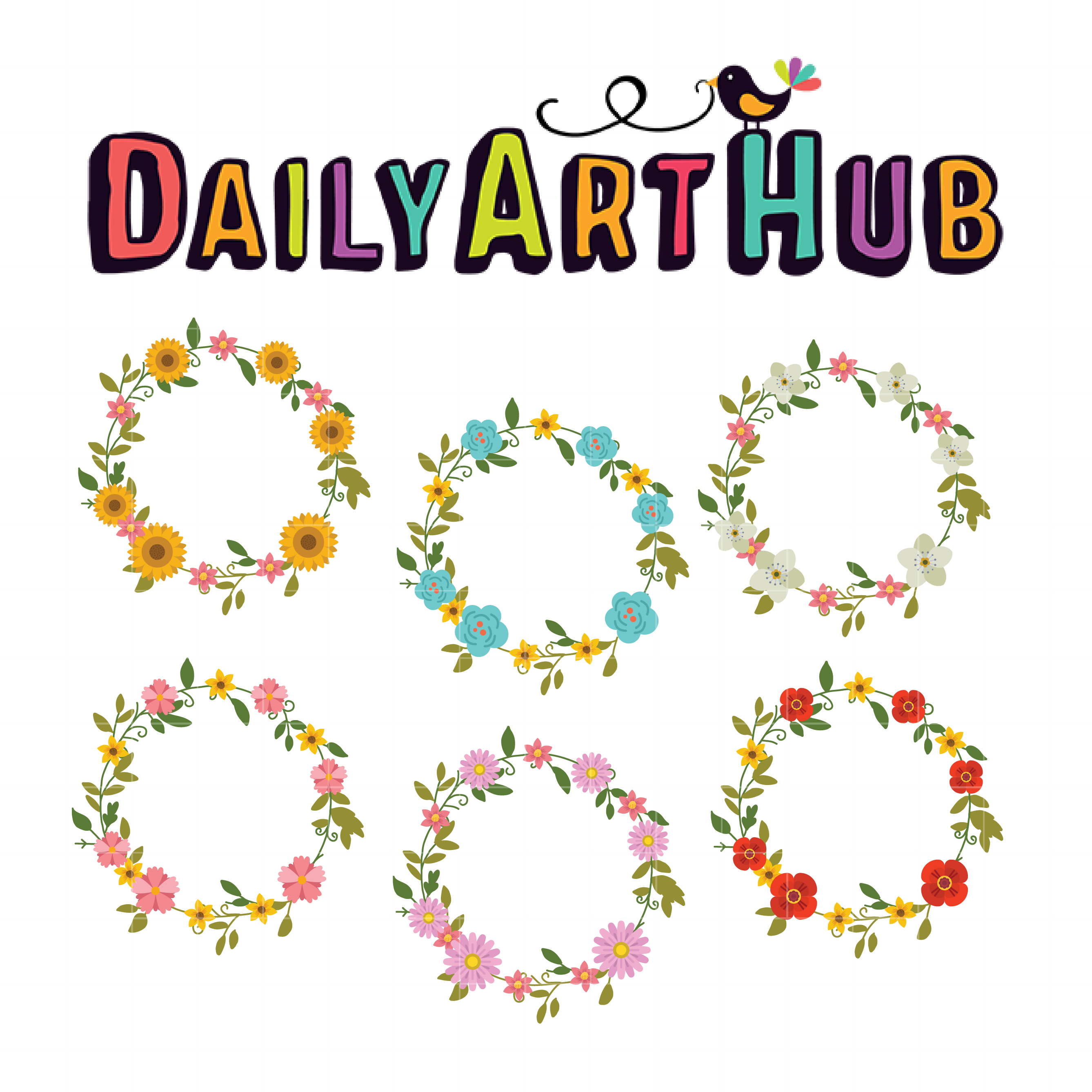 Download Colorful Floral Wreath Clip Art Set - Daily Art Hub - Free ...