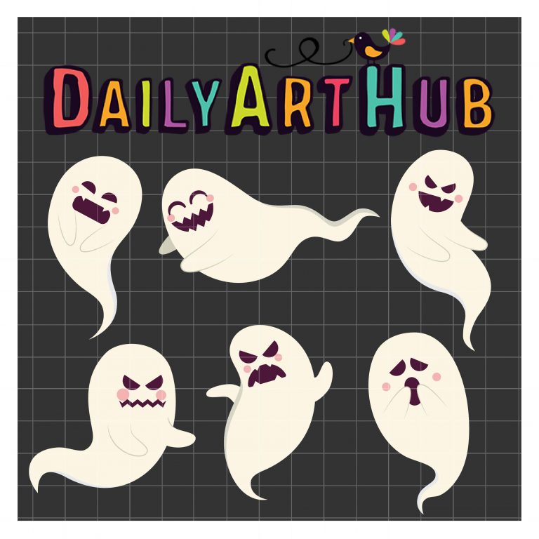 Spooky Ghost Characters Clip Art Set – Daily Art Hub // Graphics ...