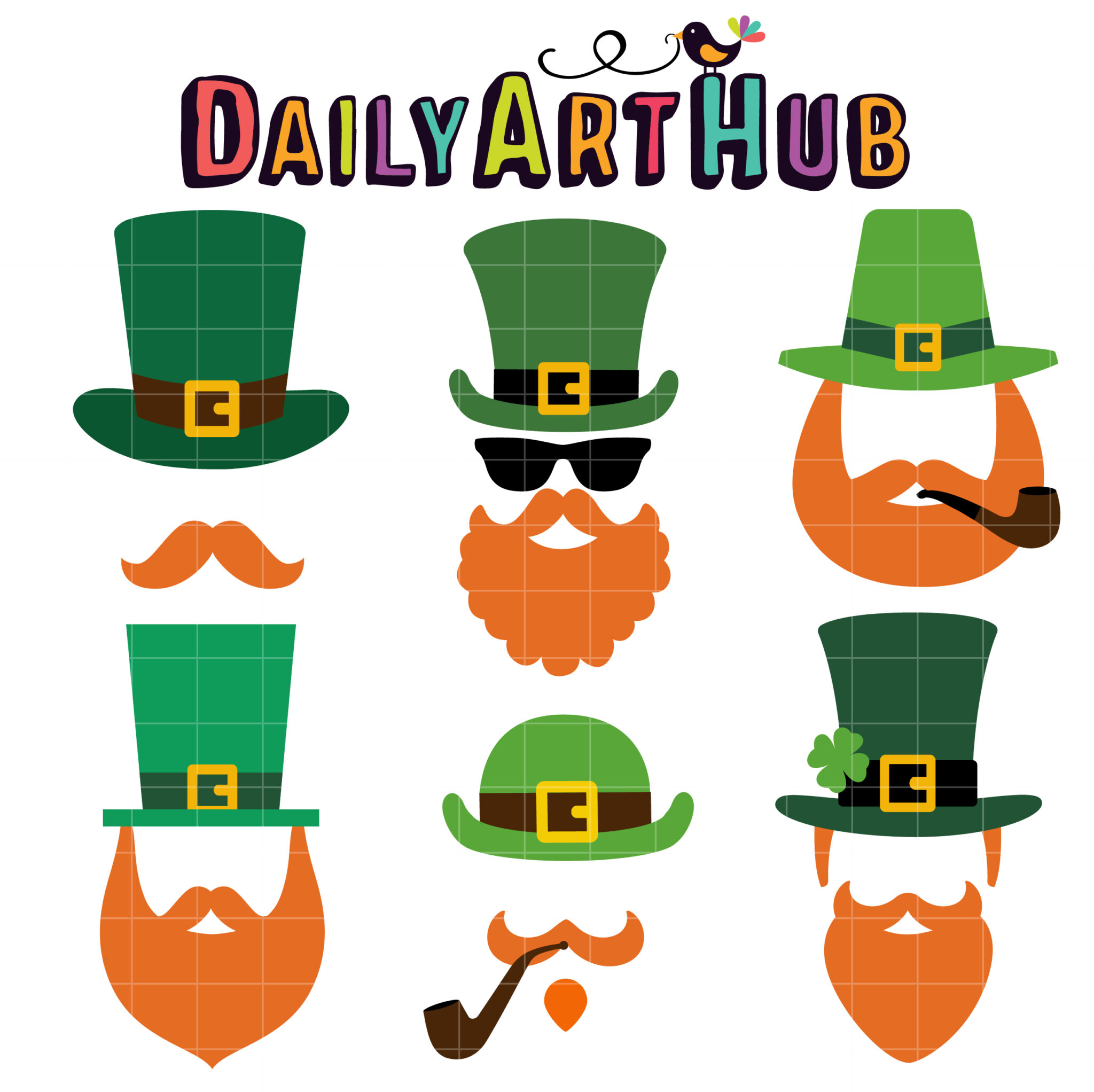 St. Patrick's Day Hat and Mustache Clip Art Set – Daily Art Hub //  Graphics, Alphabets & SVG