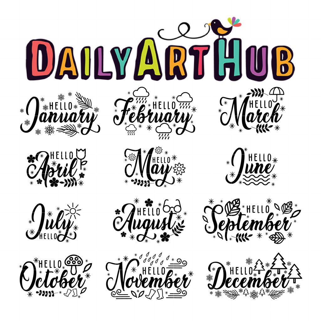 Doodle Monthly Calendar Clip Art Set – Daily Art Hub // Graphics ...