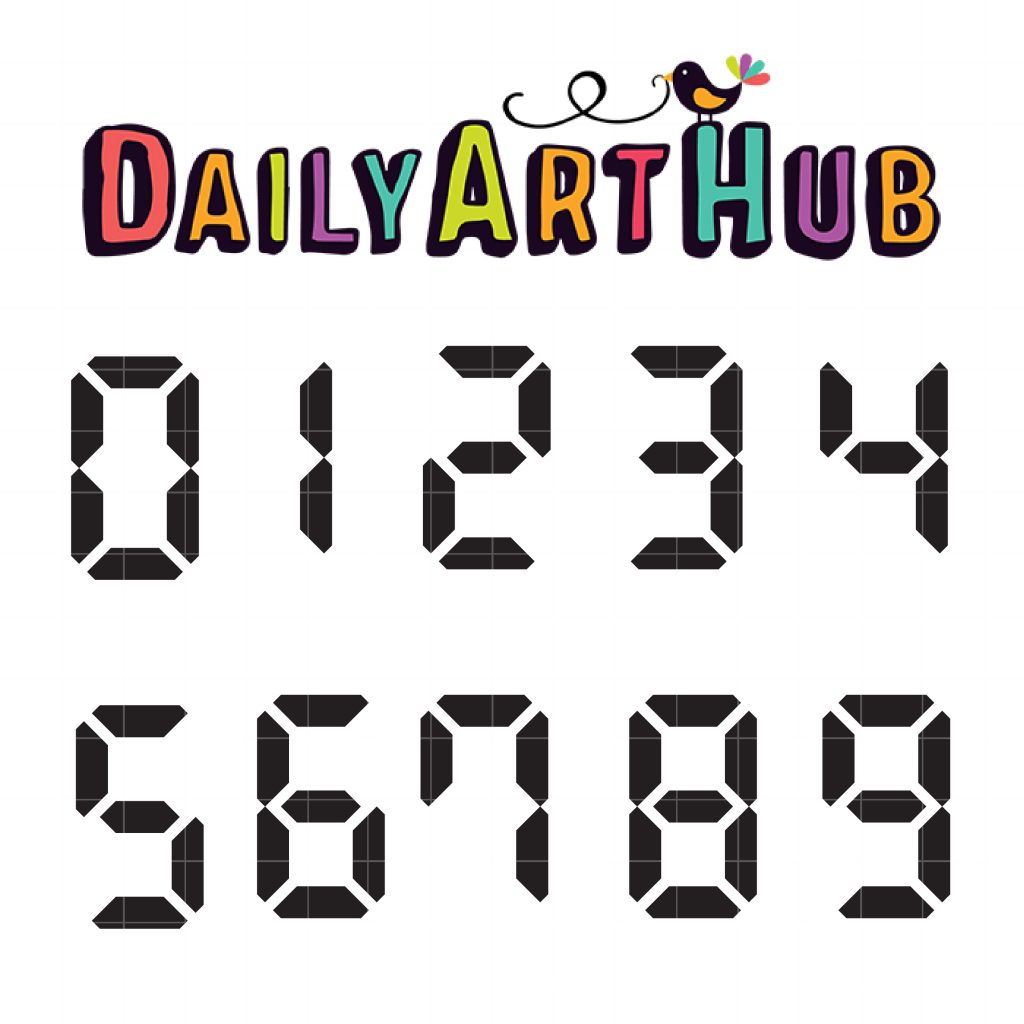 Digital Clock Numbers Clip Art Set Daily Art Hub // Graphics