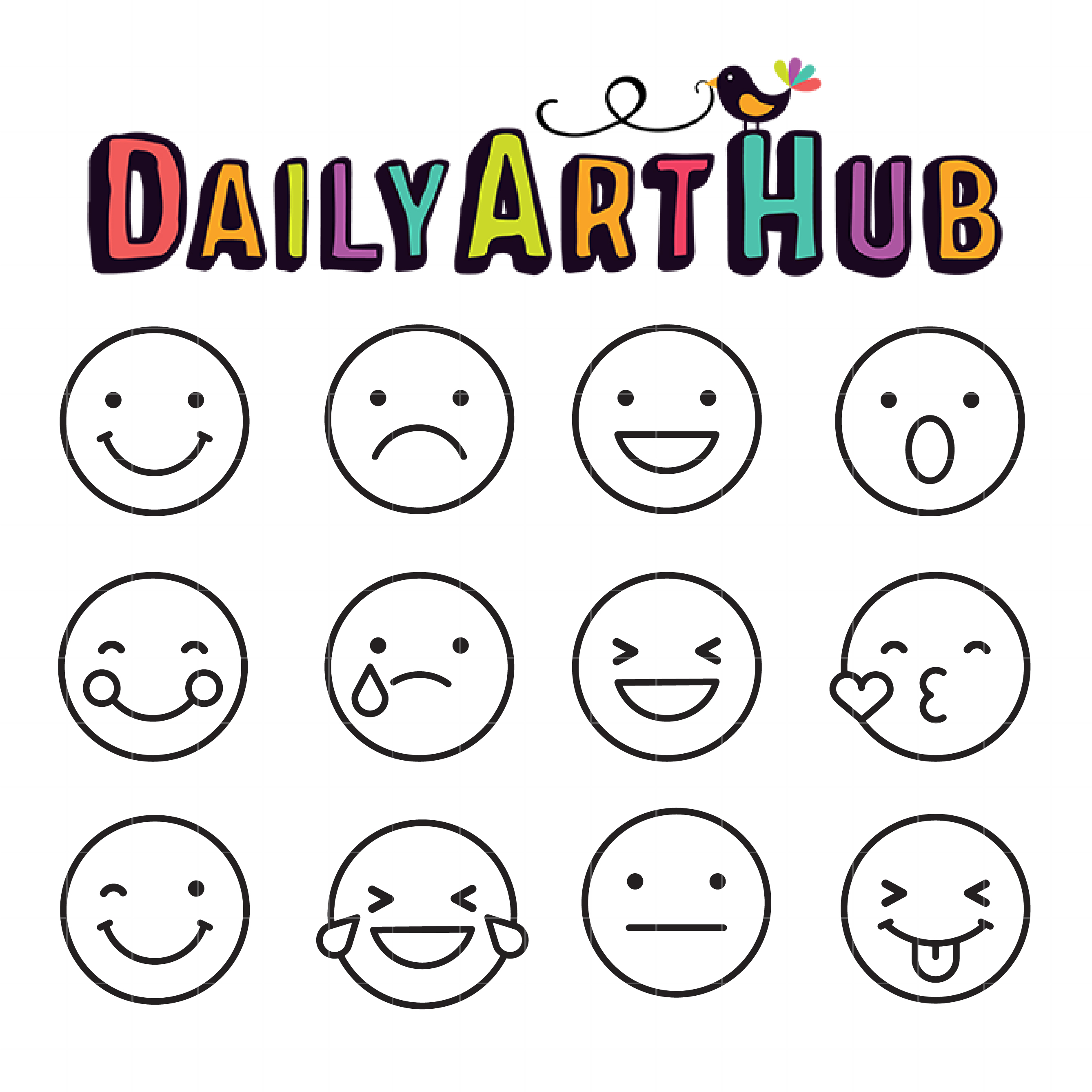 Cute Outline Emoticons Clip Art Set – Daily Art Hub – Free Clip Art