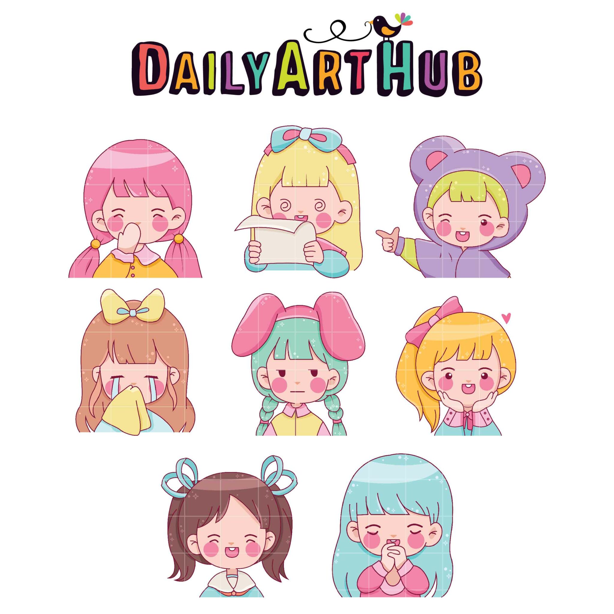 Kawaii Chibi Girls Clip Art Set – Daily Art Hub // Graphics, Alphabets & SVG