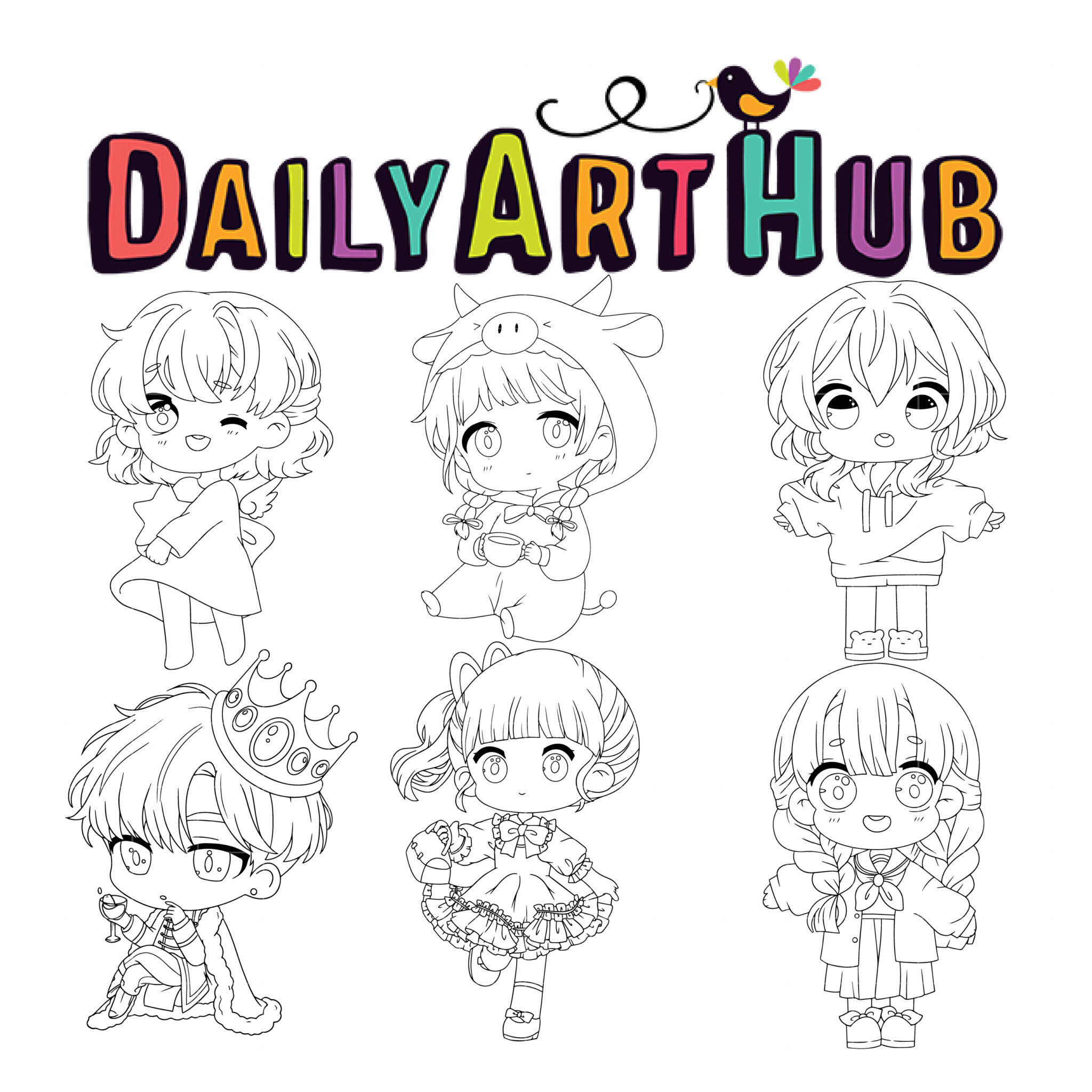 Chibi Anime Outline for Coloring Clip Art Set – Daily Art Hub // Graphics,  Alphabets & SVG