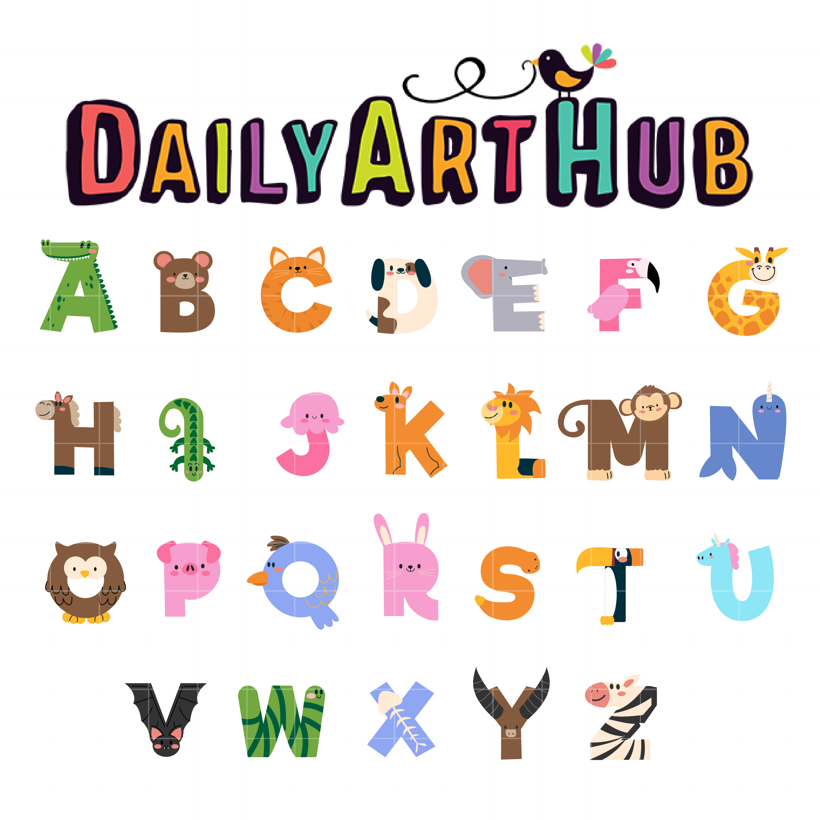 alphabet animals drawing for kids