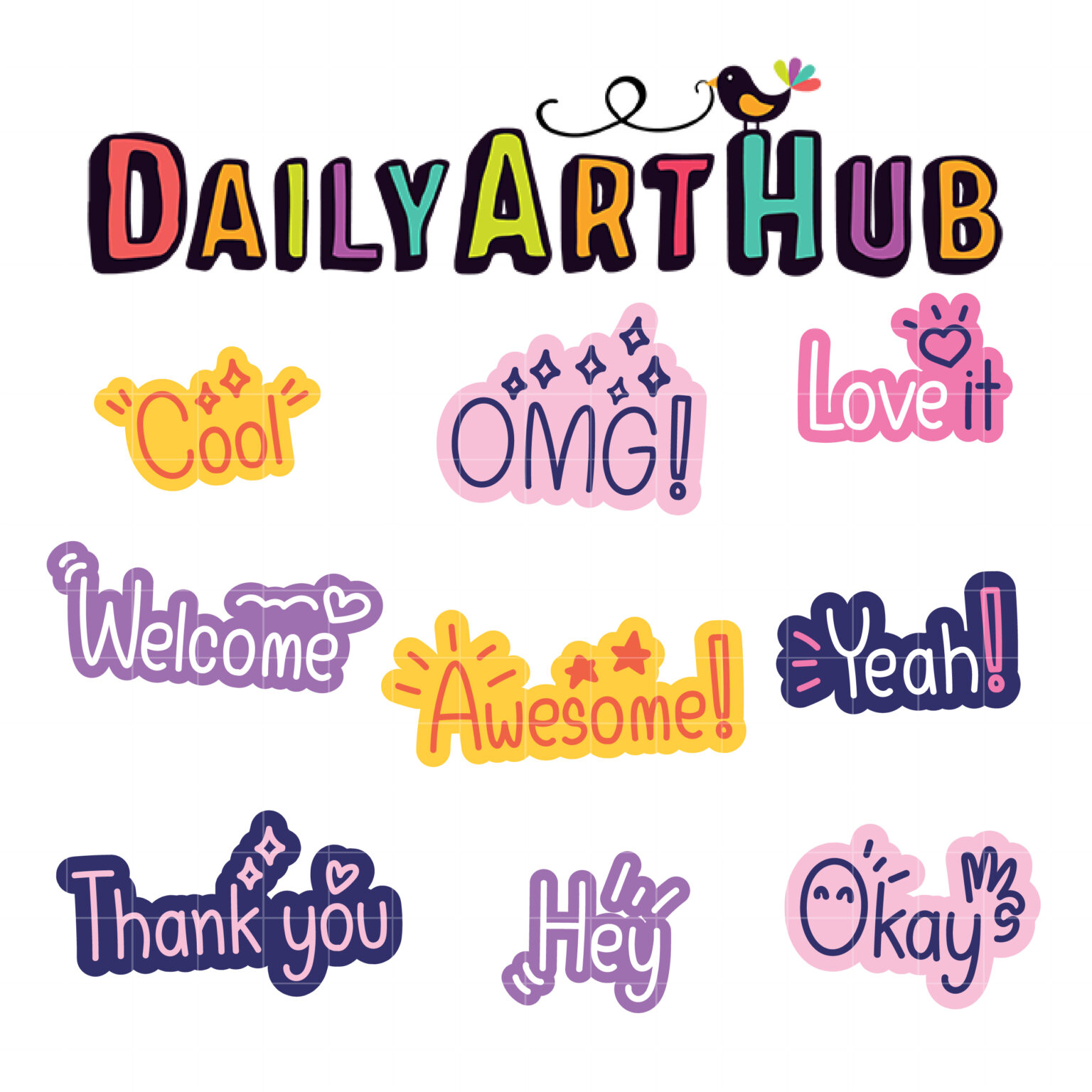 Cute Words Expression Clip Art Set Daily Art Hub Graphics 