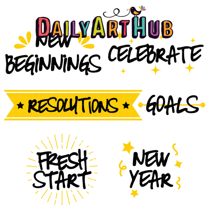 New Year Sayings Clip Art Set