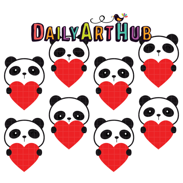 Pandas With Hearts Clip Art Set