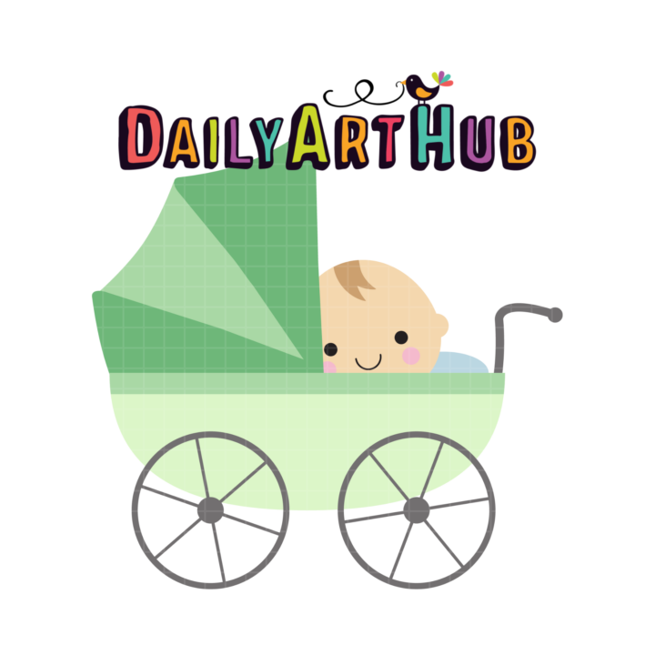 Baby Boy Green Stroller Clip Art