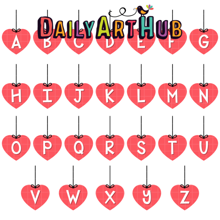 Hanging Hearts Alphabet Clip Art Set