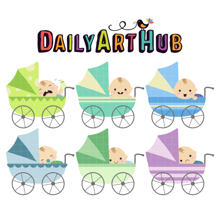 Baby Boys In Strollers Clip Art Set