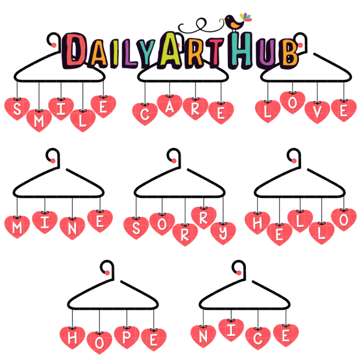 Hanging Hearts Clip Art Set