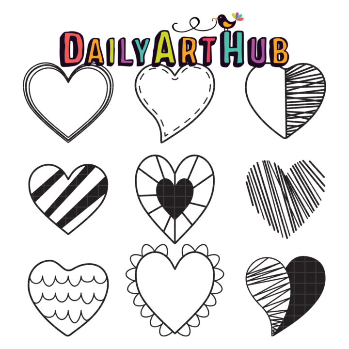 Hand Drawn Hearts Clip Art Set