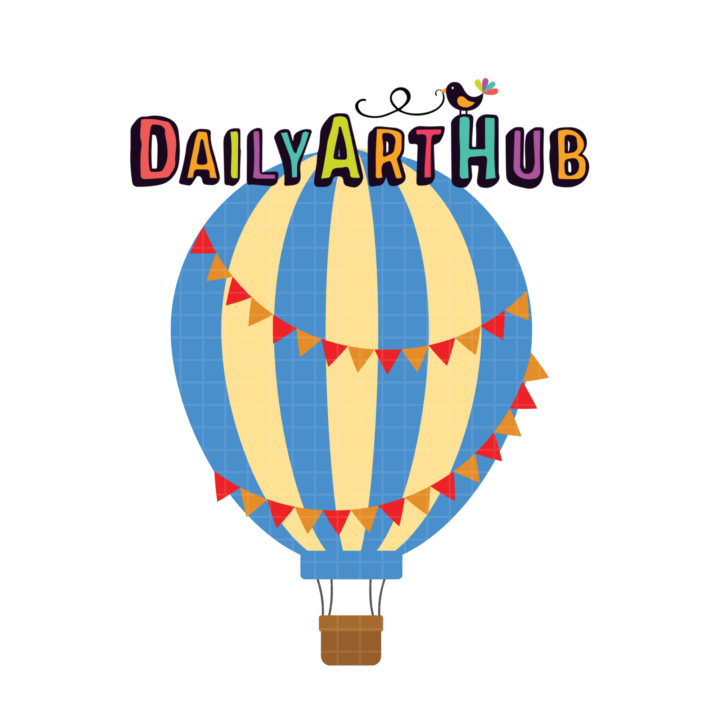 Blue Striped Hot Air Balloon Clip Art